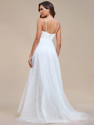 Elegant Spaghetti Strap Lace and Tulle Wedding Dress
