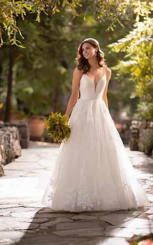 NECK BALLGOWN WEDDING DRESS WITH FLORAL TULLE SKIRT