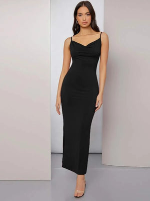 Cowl Neck Solid Cami Ball Dress