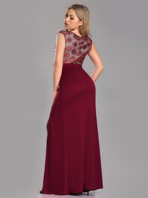 Floral Sequin Print Burgundy Ball/ Evening Dress