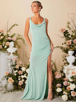 Draped Crisscross Backless Split Thigh