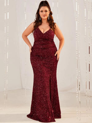 Leah Lace Up Back Split Thigh Sequin Cami Formal Dress