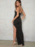 Phoebe Rhinestone Detail Split Thigh Cami Dress