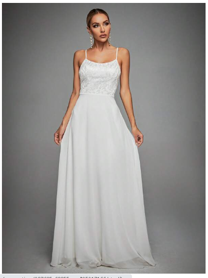 chinese dress ladies White V-neck Split Front Lace Cami Maxi prom Dress cg18136