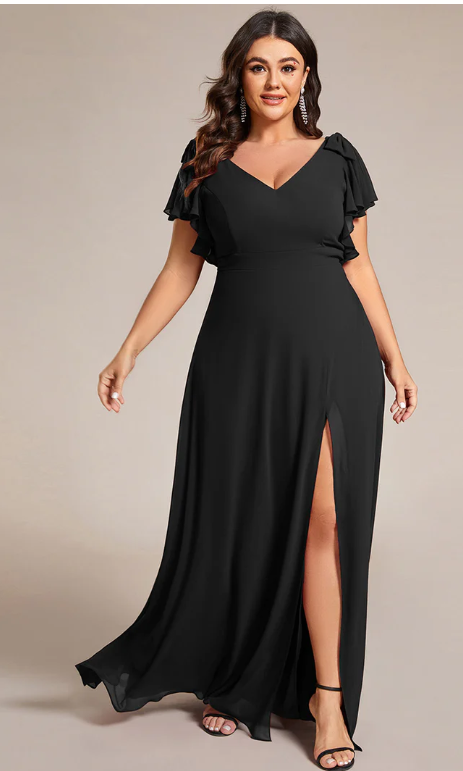 Amy Ruffle Sleeves V-neck Chiffon Dress - Bella Bridesmaids