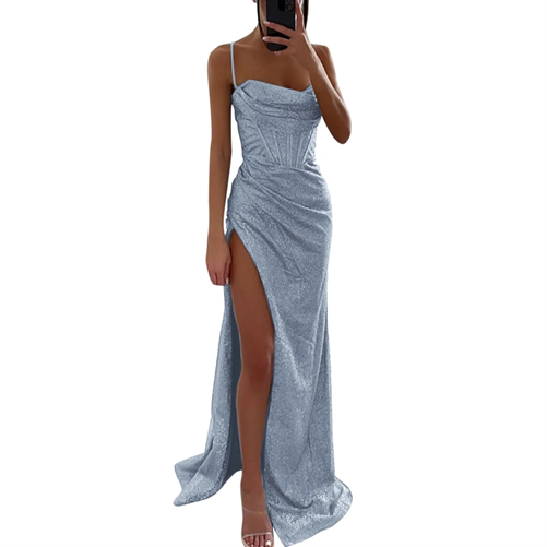 Ellie Shimmer Spaghetti Strap Evening Dress