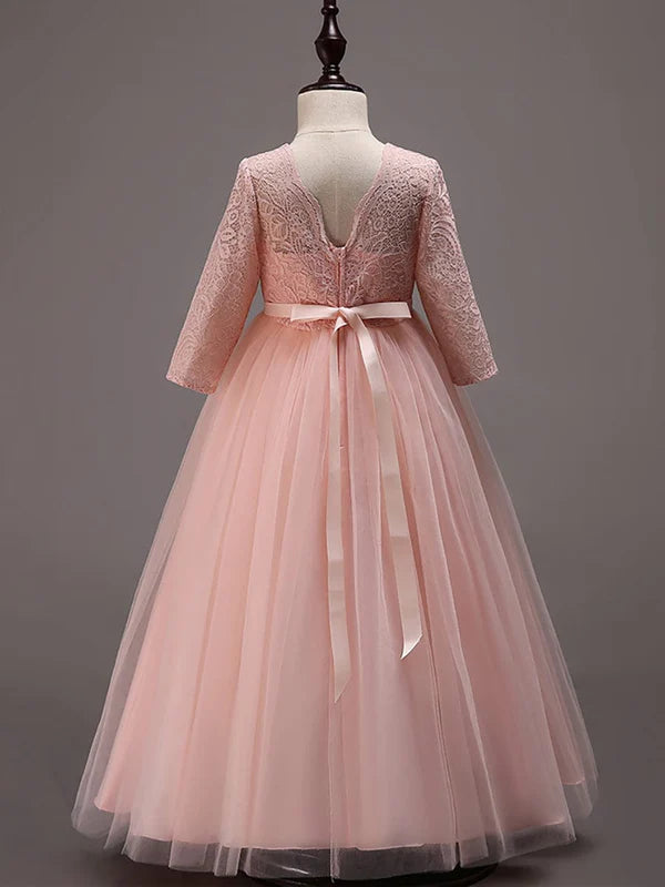 Charli Lace Long Sleeves Flower Girl Dress with Bow