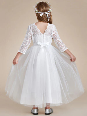 Charli Lace Long Sleeves Flower Girl Dress with Bow