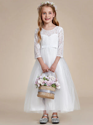 Charli Lace Long Sleeves Flower Girl Dress with Bow