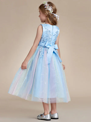 Emily Lace and Tulle Flower Girl Dress with Flower Appliques