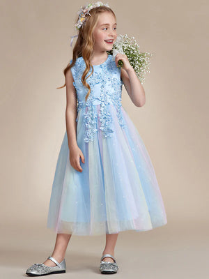 Emily Lace and Tulle Flower Girl Dress with Flower Appliques