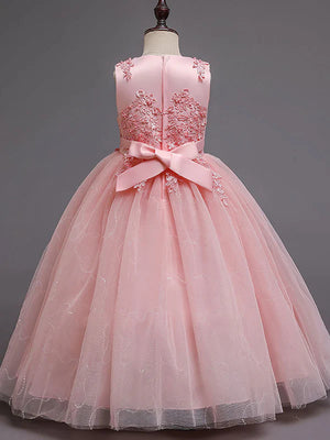 Emily Lace and Tulle Flower Girl Dress with Flower Appliques