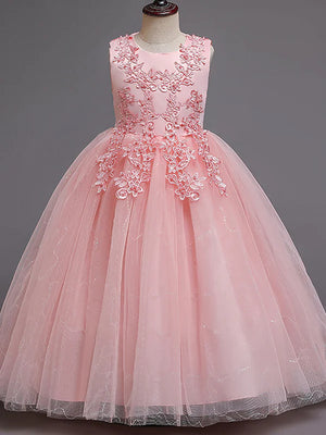 Emily Lace and Tulle Flower Girl Dress with Flower Appliques