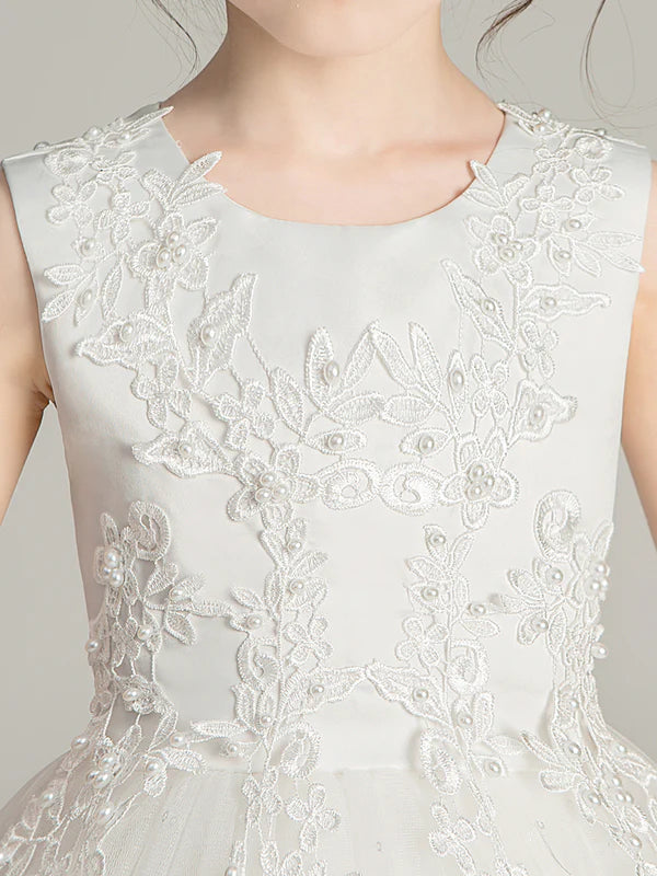 Emily Lace and Tulle Flower Girl Dress with Flower Appliques