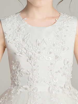 Emily Lace and Tulle Flower Girl Dress with Flower Appliques