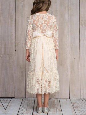 Roxi Lace Long-Sleeve Round Neckline Flower Girl Dress