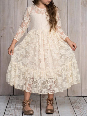 Roxi Lace Long-Sleeve Round Neckline Flower Girl Dress