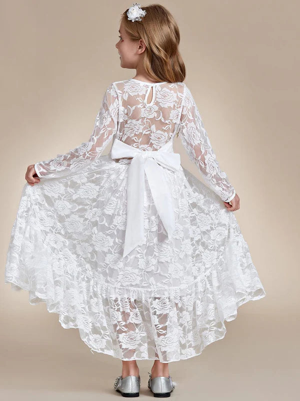 Roxi Lace Long-Sleeve Round Neckline Flower Girl Dress