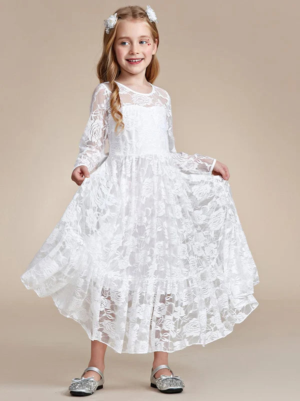 Roxi Lace Long-Sleeve Round Neckline Flower Girl Dress