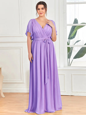 Sandie A Line Dress with Deep V Neck Ruffles
