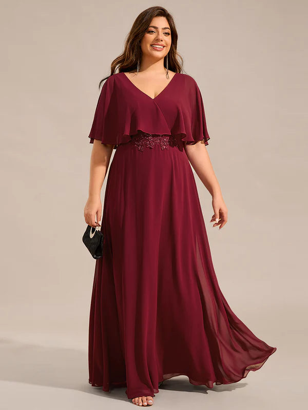 Kate Elegant Shawl Bat-wing Sleeve Chiffon Evening Dress - Bella Bridesmaids