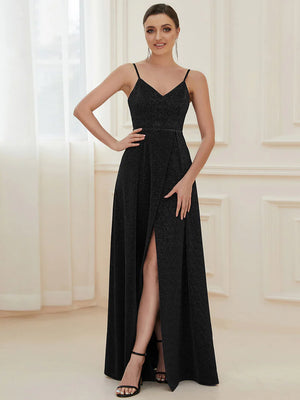 Stella Spaghetti Strap Evening Dress With Pleated Decoration