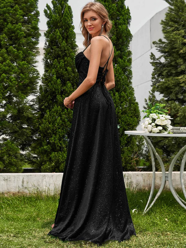 Shiloh Sequin swing collar Evening Dress with high split Bella