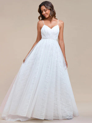 Elegant Spaghetti Strap Lace and Tulle Wedding Dress