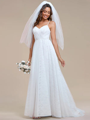 Elegant Spaghetti Strap Lace and Tulle Wedding Dress