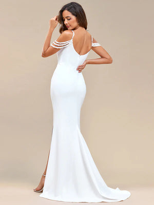 Off Shoulder, Side Split Fishtail Wedding Dress