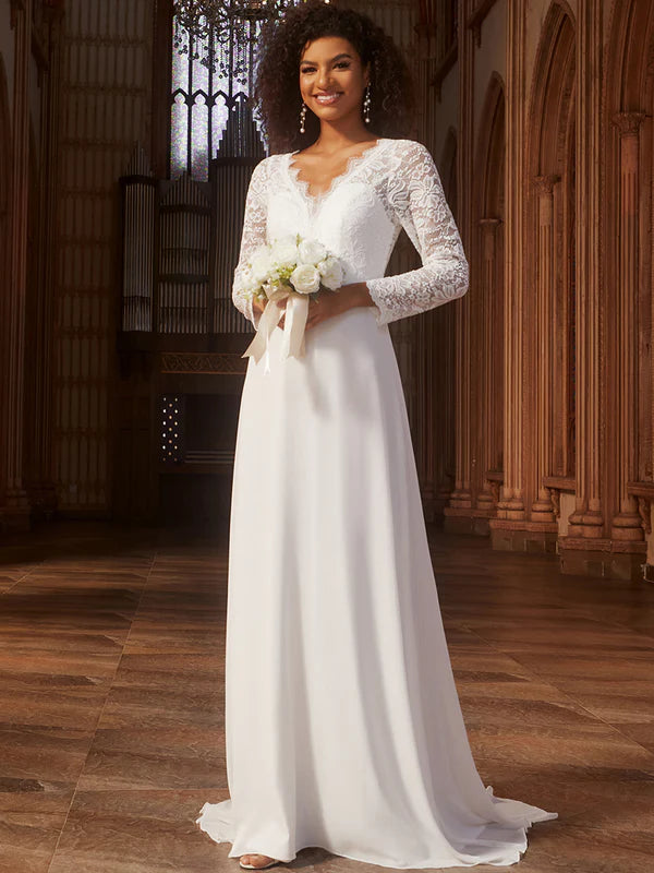 Desiree Hollow Lace V Neck Wedding Dress