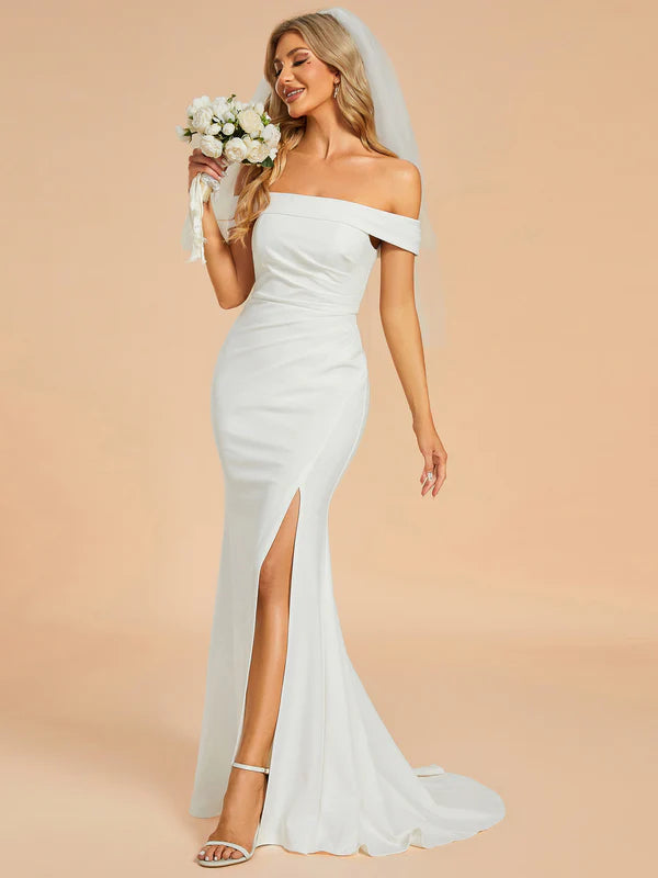 princess polly baby blue dress Off Shoulder Fitted Satin Bridesmaid Dress by Nicoletta NBM1029 main image 0