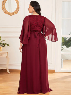 Sandy Deep V Neck Evening Dress with Lace