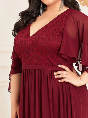Sandy Deep V Neck Evening Dress with Lace