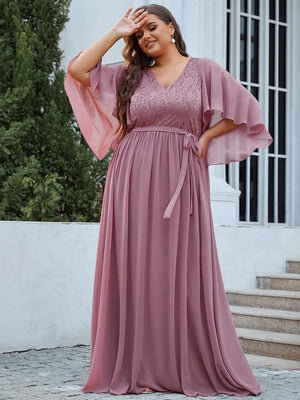 Sandy Deep V Neck Evening Dress with Lace
