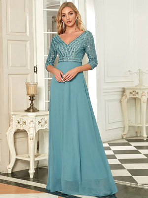 Patty V Neck A-Line Sequin Bridesmaids Dress