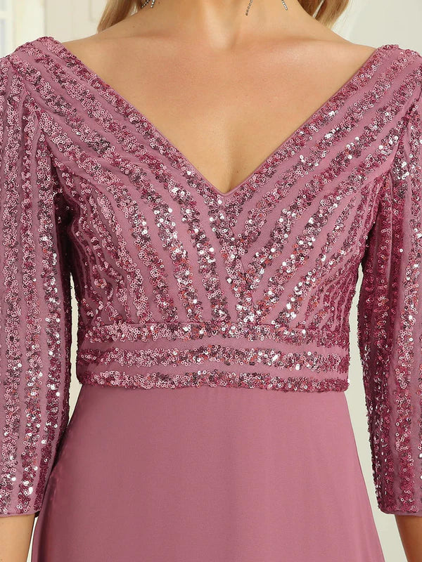 Patty V Neck A-Line Sequin Bridesmaids Dress