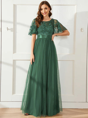 Lulu Sequin Print Maxi Long Evening Dresses with Cap Sleeve