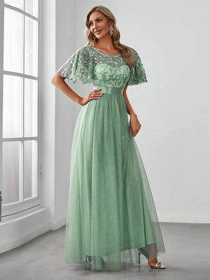 Lulu Sequin Print Maxi Long Evening Dresses with Cap Sleeve