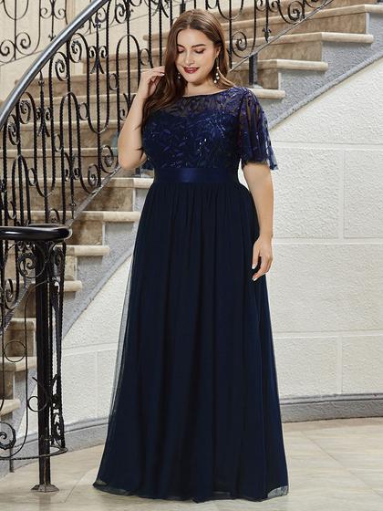 Lulu Sequin Print Maxi Long Evening Dresses with Cap Sleeve