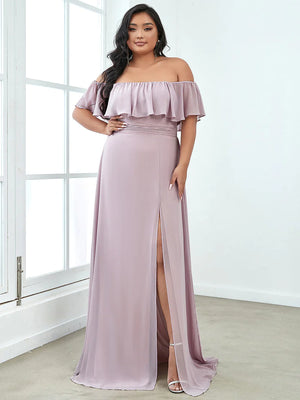 Mia Off Shoulder Ruffle Thigh Split