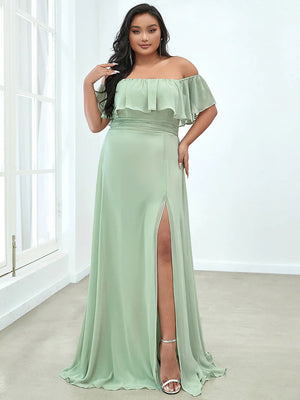 Mia Off Shoulder Ruffle Thigh Split