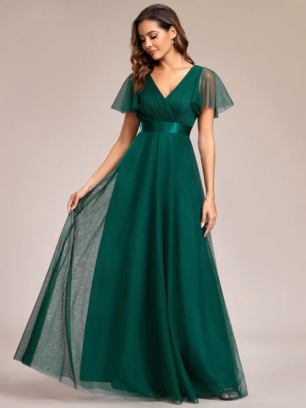 Alice V-Neck A-Line Floor-Length Evening Dress