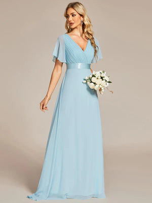 Jacqui Double V-Neck Ruffle Sleeve Bridesmaids Dress