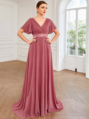 Jacqui Double V-Neck Ruffle Sleeve Bridesmaids Dress