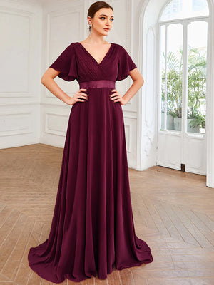 Jacqui Double V-Neck Ruffle Sleeve Bridesmaids Dress