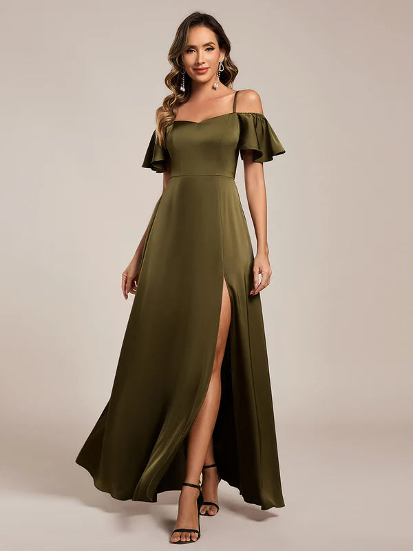 Gina Satin Off Shoulder Dress - Bella Bridesmaids