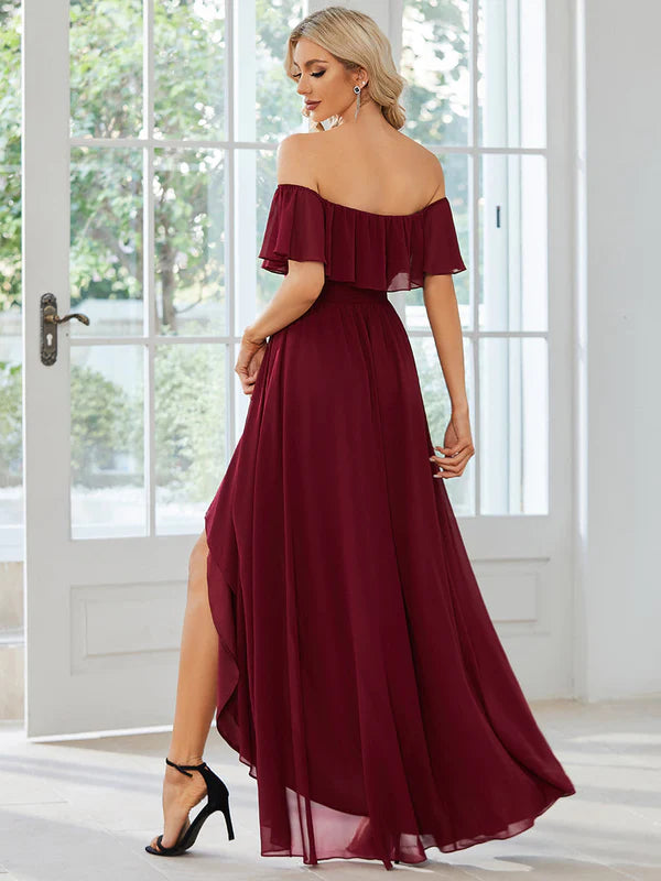 Dianne Off Shoulder Chiffon High Low Bridesmaid Dress