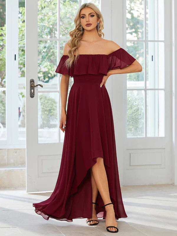 Burgundy high sales low bridesmaid dresses