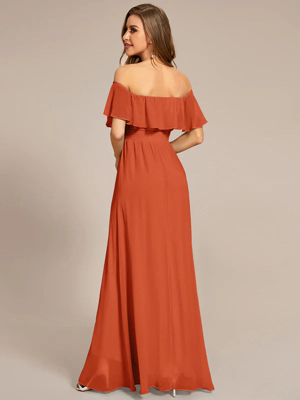 Dianne Off Shoulder Chiffon Split High Low Bridesmaid Dress